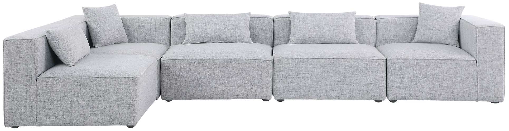 Meridian Furniture - Cube 144" Grey Fabric Upholstered 5pc. Sectional - 630Grey-Sec5D - GreatFurnitureDeal