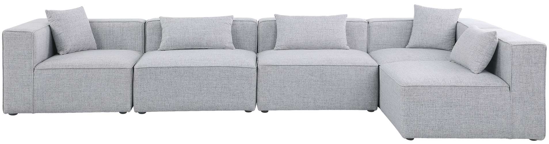 Meridian Furniture - Cube 144" Grey Fabric Upholstered 5pc. Sectional - 630Grey-Sec5D - GreatFurnitureDeal
