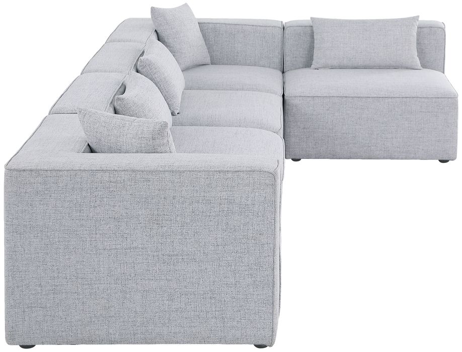Meridian Furniture - Cube 144" Grey Fabric Upholstered 5pc. Sectional - 630Grey-Sec5D - GreatFurnitureDeal