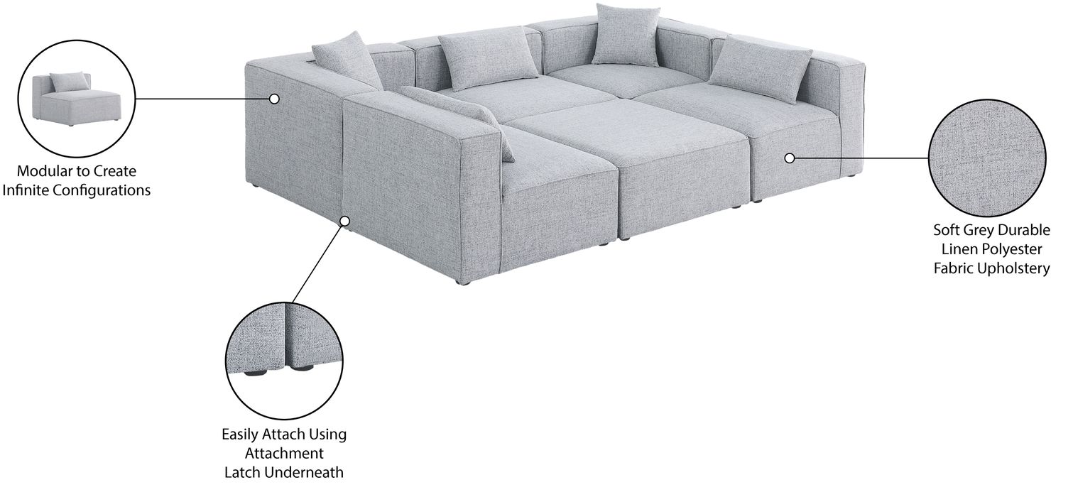 Meridian Furniture - Cube 108" Grey Fabric Upholstered 6pc. Sectional - 630Grey-Sec6C - GreatFurnitureDeal