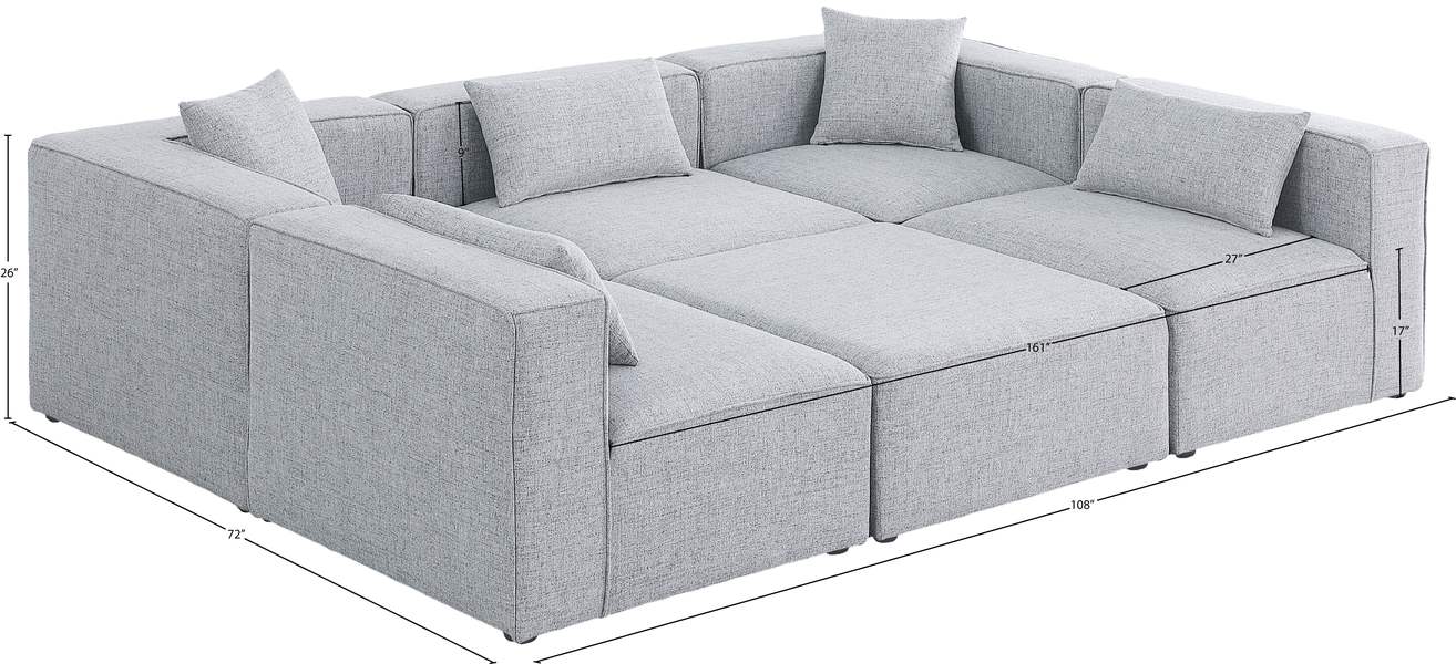 Meridian Furniture - Cube 108" Grey Fabric Upholstered 6pc. Sectional - 630Grey-Sec6C - GreatFurnitureDeal