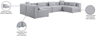 Meridian Furniture - Cube 144" Grey Fabric Upholstered 6pc. Sectional - 630Grey-Sec6D - GreatFurnitureDeal