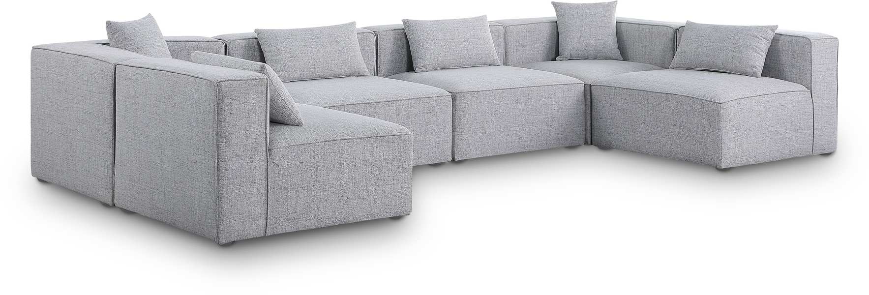 Meridian Furniture - Cube 144" Grey Fabric Upholstered 6pc. Sectional - 630Grey-Sec6D - GreatFurnitureDeal