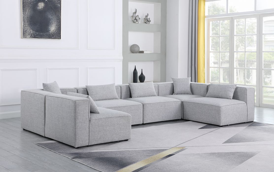 Meridian Furniture - Cube 144" Grey Fabric Upholstered 6pc. Sectional - 630Grey-Sec6D - GreatFurnitureDeal