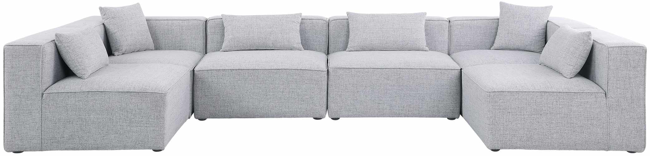 Meridian Furniture - Cube 144" Grey Fabric Upholstered 6pc. Sectional - 630Grey-Sec6D - GreatFurnitureDeal