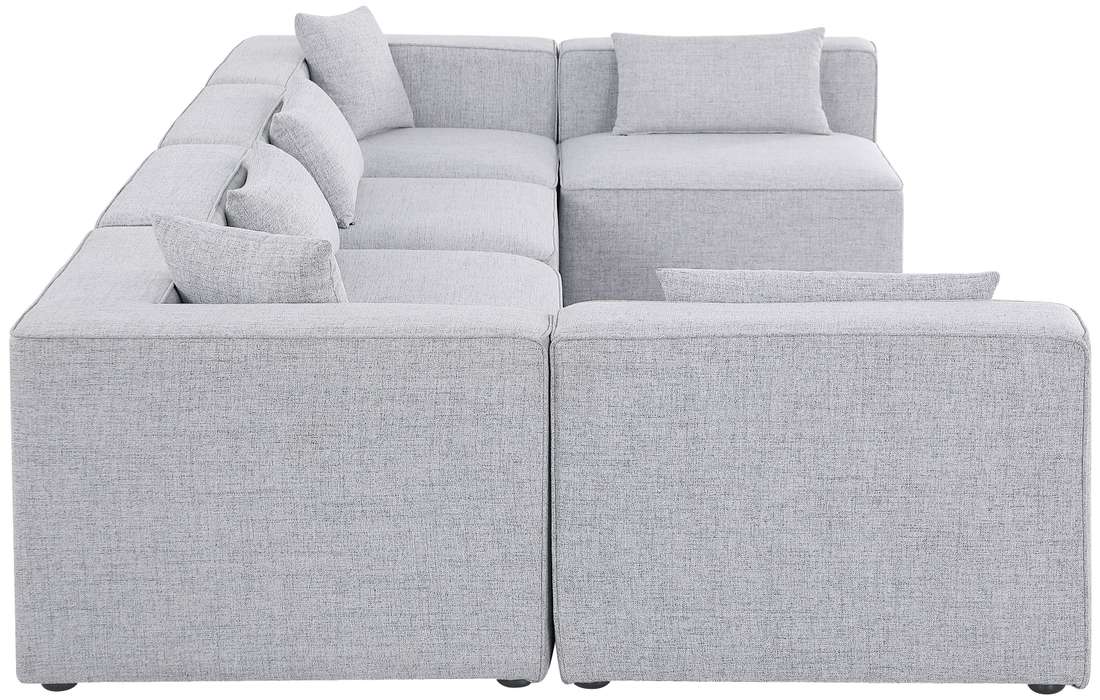 Meridian Furniture - Cube 144" Grey Fabric Upholstered 6pc. Sectional - 630Grey-Sec6D - GreatFurnitureDeal