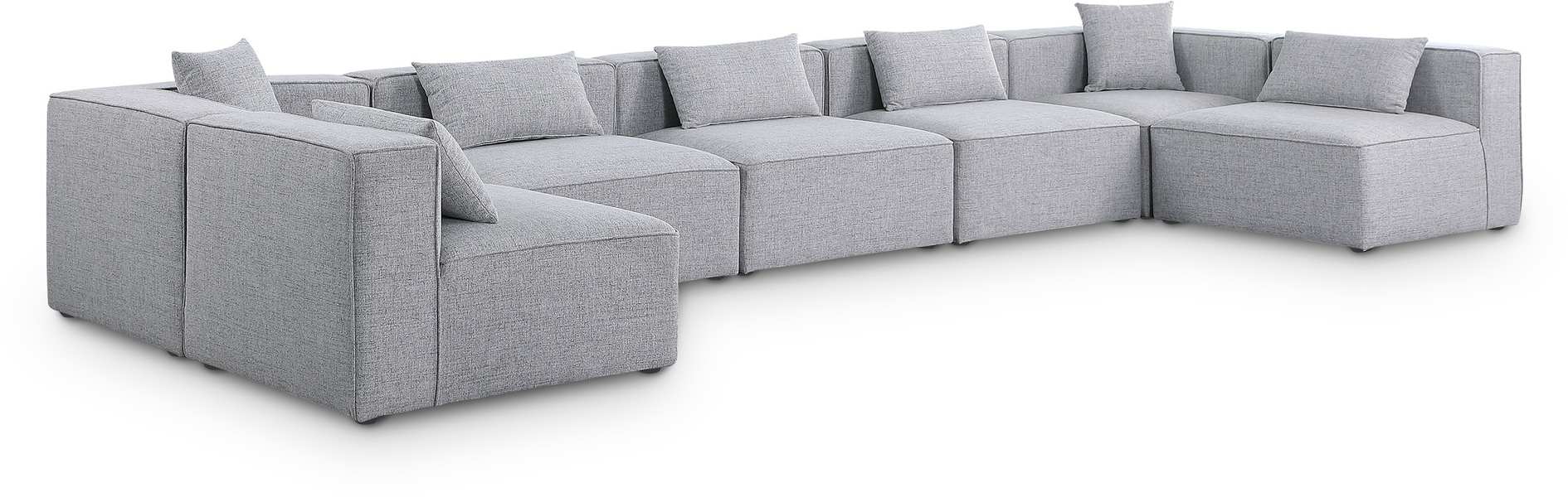 Meridian Furniture - Cube 180" Grey Fabric Upholstered 7pc. Sectional - 630Grey-Sec7B - GreatFurnitureDeal