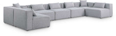 Meridian Furniture - Cube 180" Grey Fabric Upholstered 7pc. Sectional - 630Grey-Sec7B - GreatFurnitureDeal