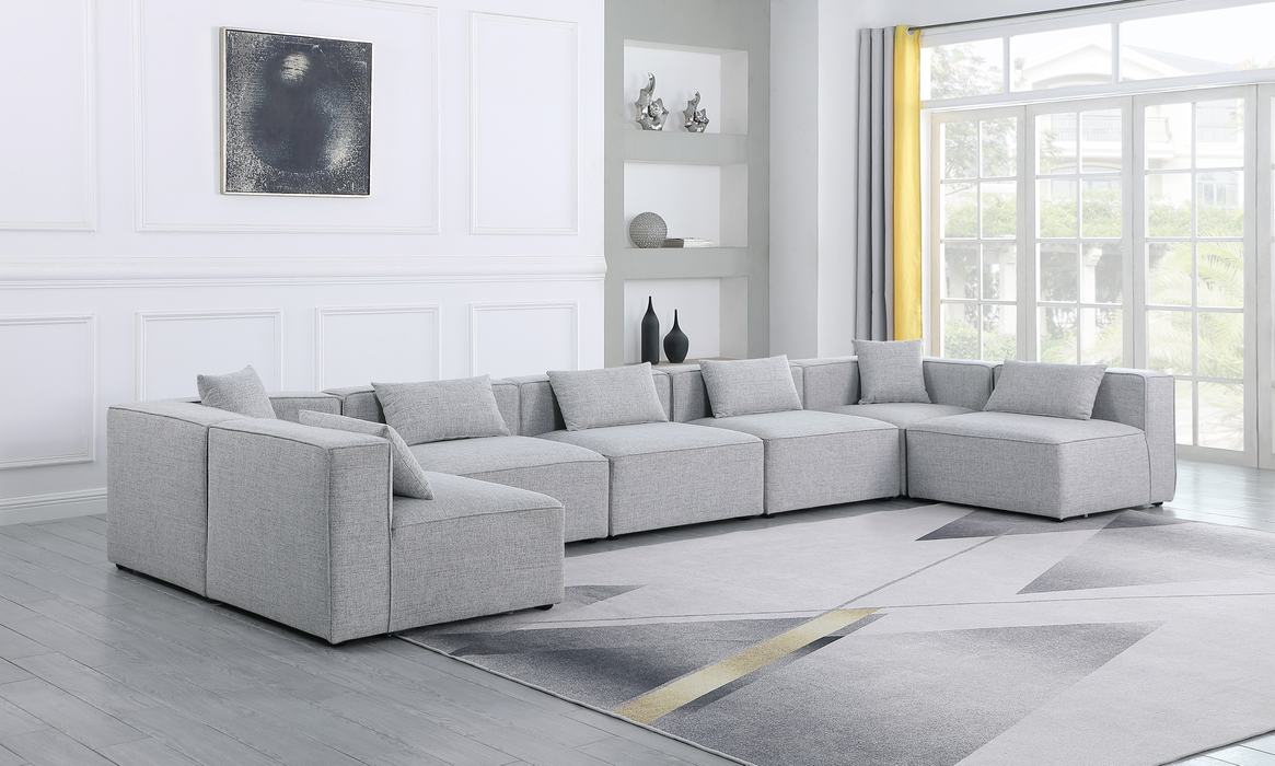 Meridian Furniture - Cube 180" Grey Fabric Upholstered 7pc. Sectional - 630Grey-Sec7B - GreatFurnitureDeal