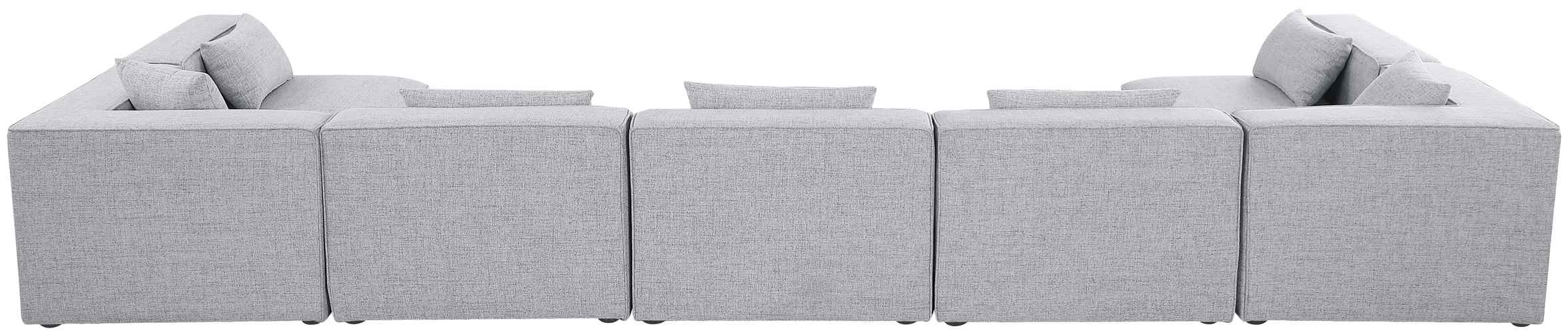 Meridian Furniture - Cube 180" Grey Fabric Upholstered 7pc. Sectional - 630Grey-Sec7B - GreatFurnitureDeal
