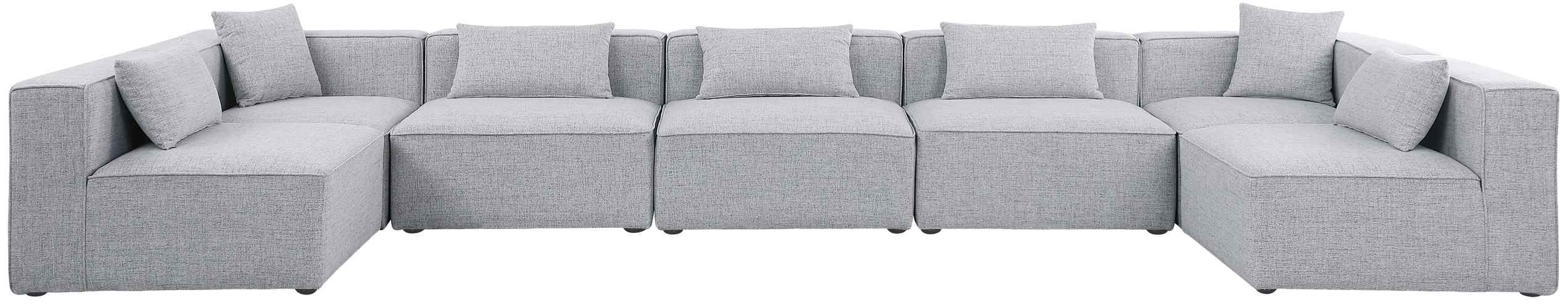 Meridian Furniture - Cube 180" Grey Fabric Upholstered 7pc. Sectional - 630Grey-Sec7B - GreatFurnitureDeal