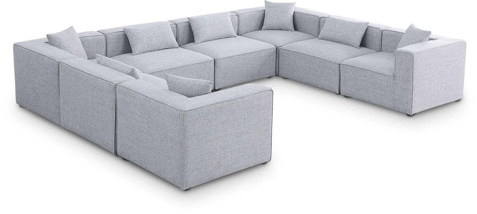 Meridian Furniture - Cube 144" Grey Fabric Upholstered 8pc. Sectional - 630Grey-Sec8A - GreatFurnitureDeal