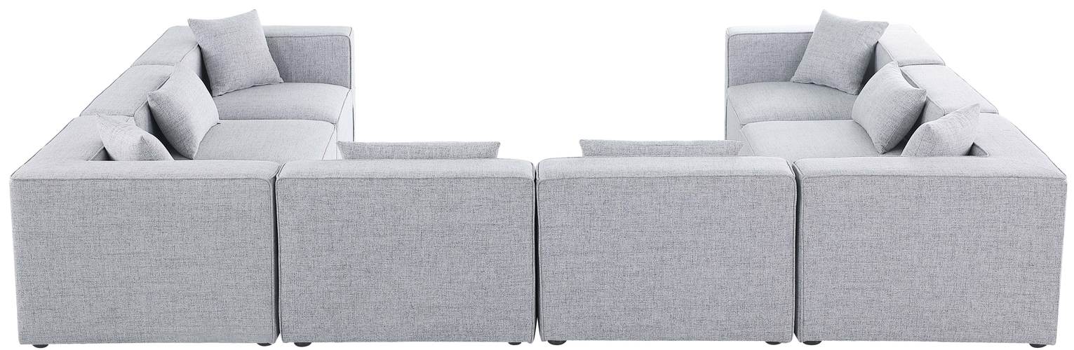 Meridian Furniture - Cube 144" Grey Fabric Upholstered 8pc. Sectional - 630Grey-Sec8A - GreatFurnitureDeal
