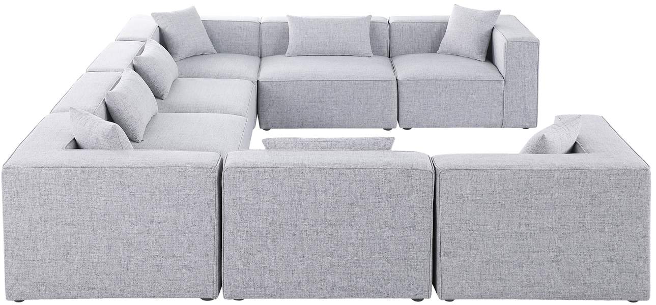 Meridian Furniture - Cube 144" Grey Fabric Upholstered 8pc. Sectional - 630Grey-Sec8A - GreatFurnitureDeal