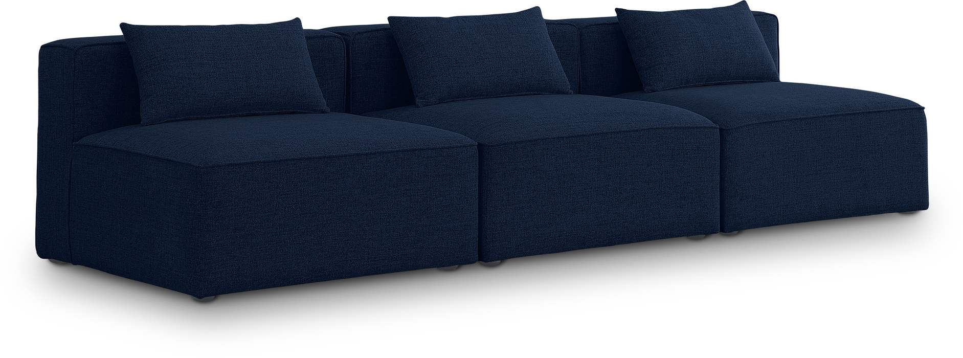 Meridian Furniture - Cube 108" Navy Fabric Upholstered 3pc. Armless Sofa - 630Navy-S108A - GreatFurnitureDeal