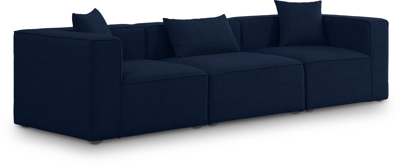 Meridian Furniture - Cube 108" Navy Fabric Upholstered 3pc. Sofa - 630Navy-S108B - GreatFurnitureDeal
