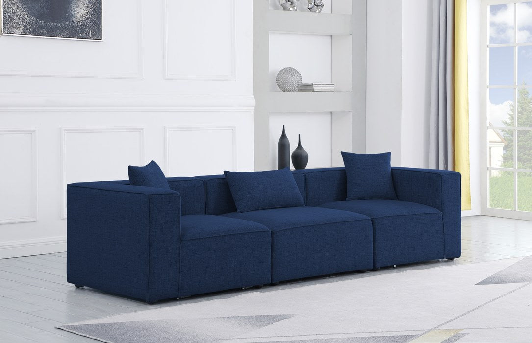Meridian Furniture - Cube 108" Navy Fabric Upholstered 3pc. Sofa - 630Navy-S108B - GreatFurnitureDeal
