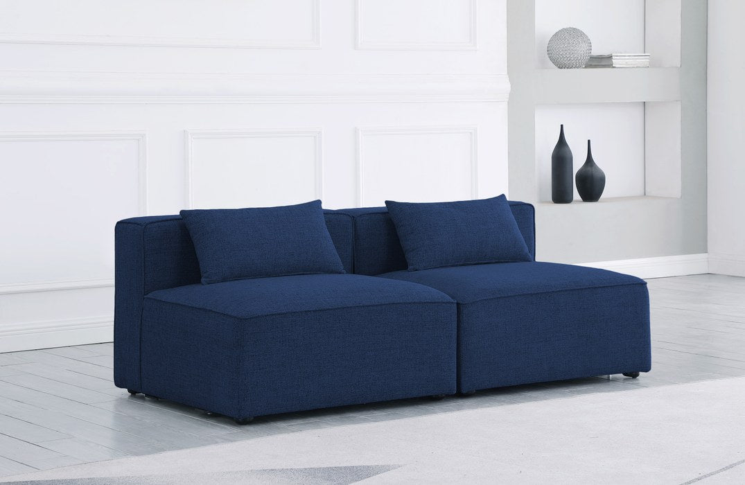 Meridian Furniture - Cube 72" Navy Fabric Upholstered 2pc. Armless Sofa - 630Navy-S72A - GreatFurnitureDeal