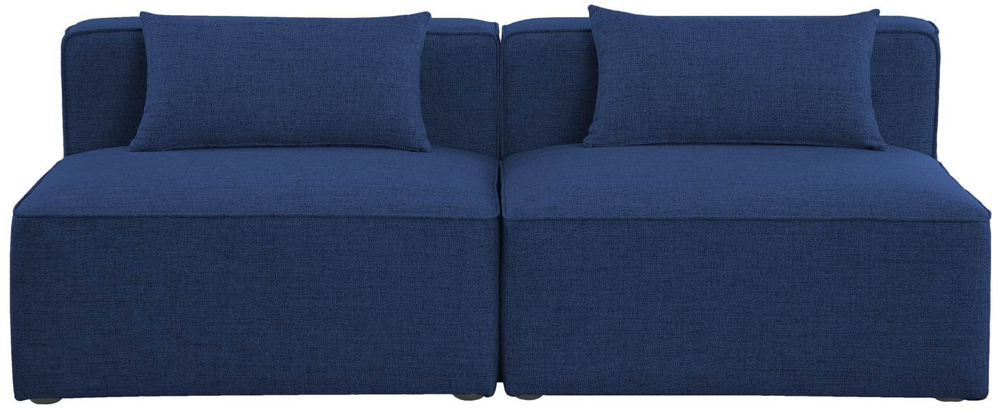 Meridian Furniture - Cube 72" Navy Fabric Upholstered 2pc. Armless Sofa - 630Navy-S72A - GreatFurnitureDeal