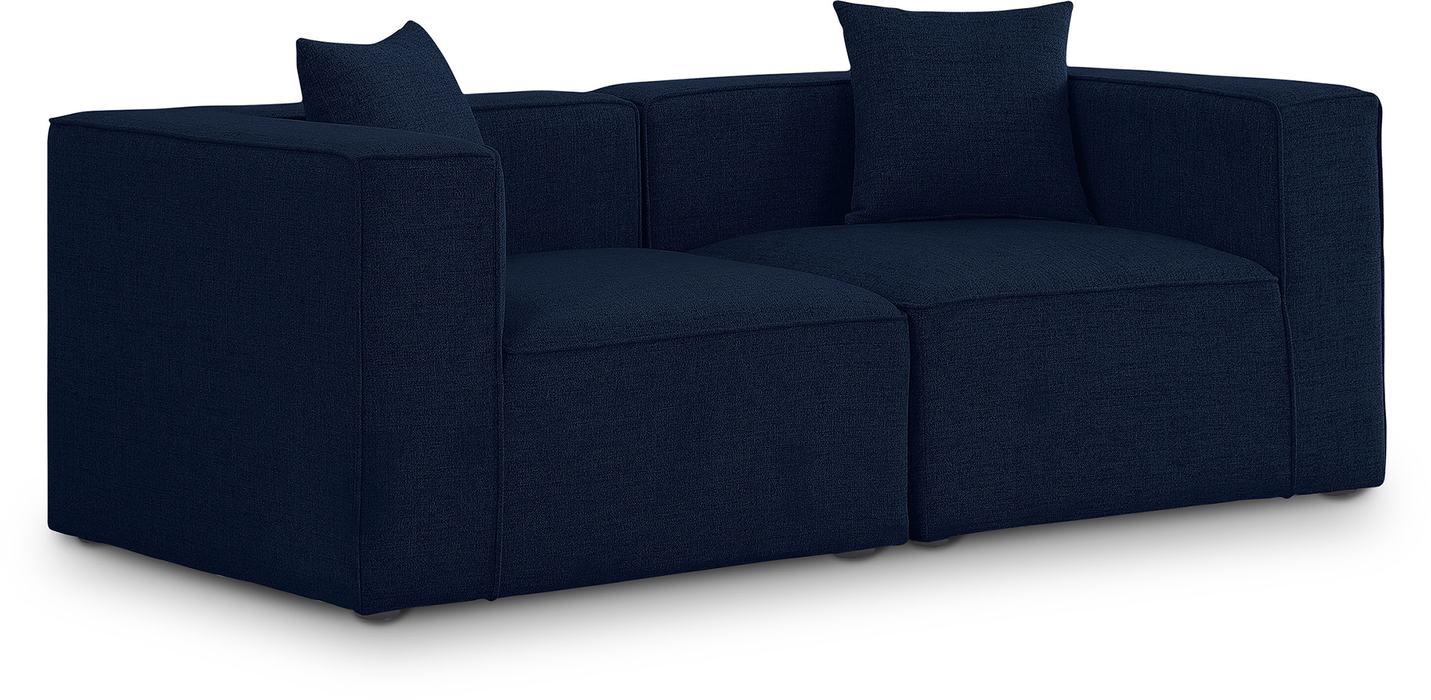 Meridian Furniture - Cube 72" Navy Fabric Upholstered 2pc. Sofa - 630Navy-S72B - GreatFurnitureDeal