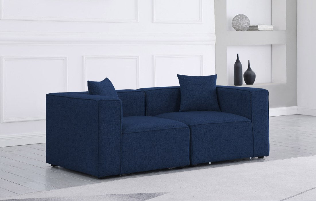 Meridian Furniture - Cube 72" Navy Fabric Upholstered 2pc. Sofa - 630Navy-S72B - GreatFurnitureDeal