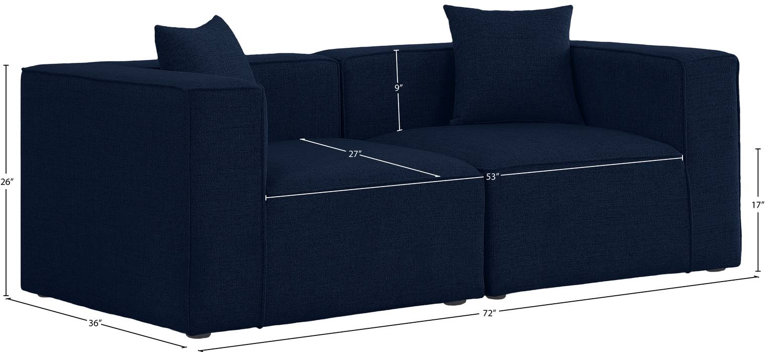 Meridian Furniture - Cube 72" Navy Fabric Upholstered 2pc. Sofa - 630Navy-S72B - GreatFurnitureDeal