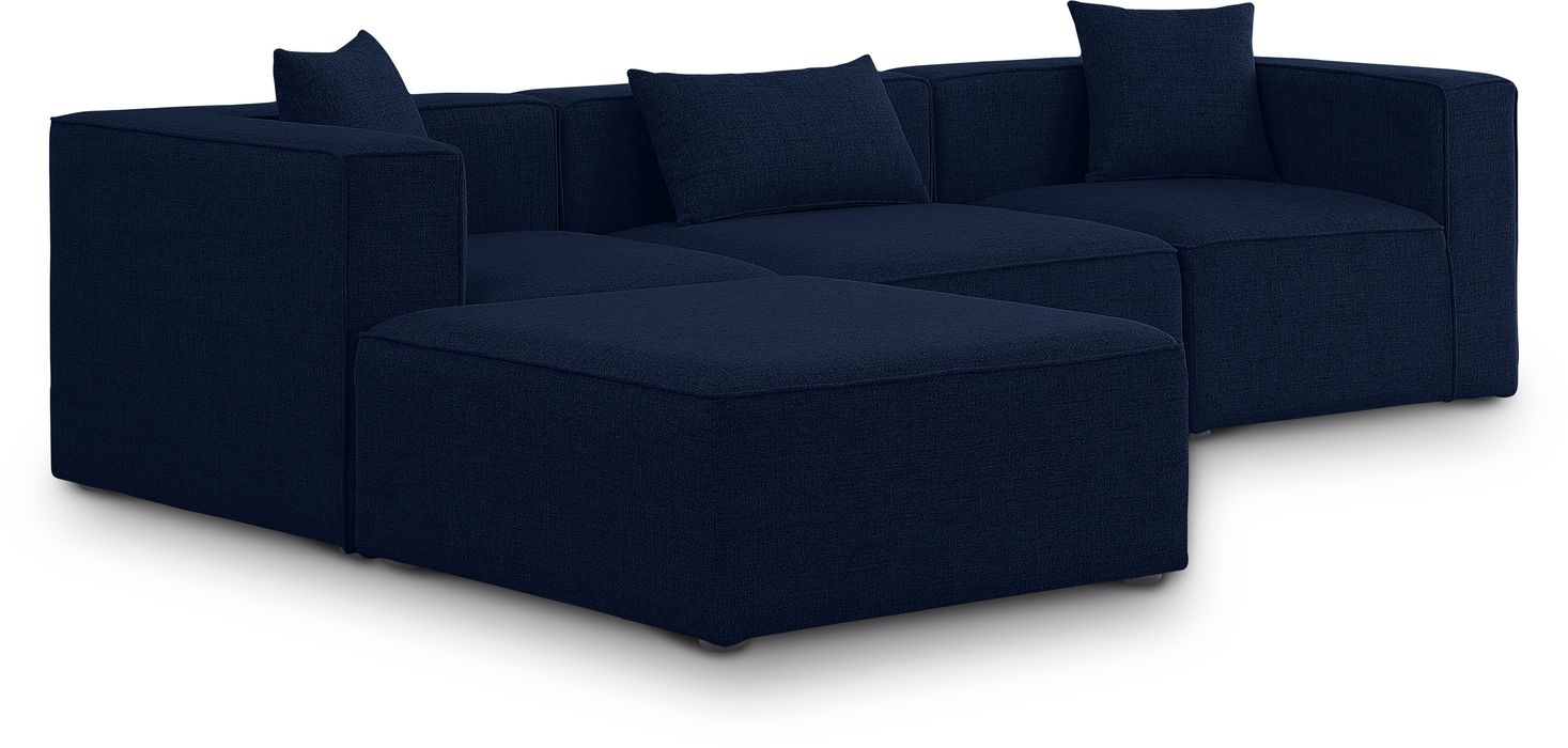 Meridian Furniture - Cube 108" Navy Fabric Upholstered 4pc. Sectional - 630Navy-Sec4A - GreatFurnitureDeal