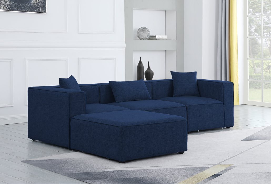 Meridian Furniture - Cube 108" Navy Fabric Upholstered 4pc. Sectional - 630Navy-Sec4A - GreatFurnitureDeal