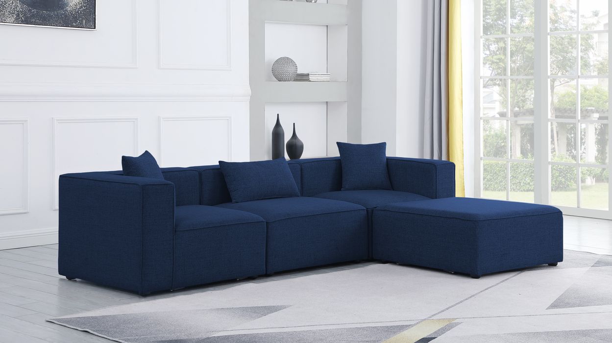 Meridian Furniture - Cube 108" Navy Fabric Upholstered 4pc. Sectional - 630Navy-Sec4A - GreatFurnitureDeal