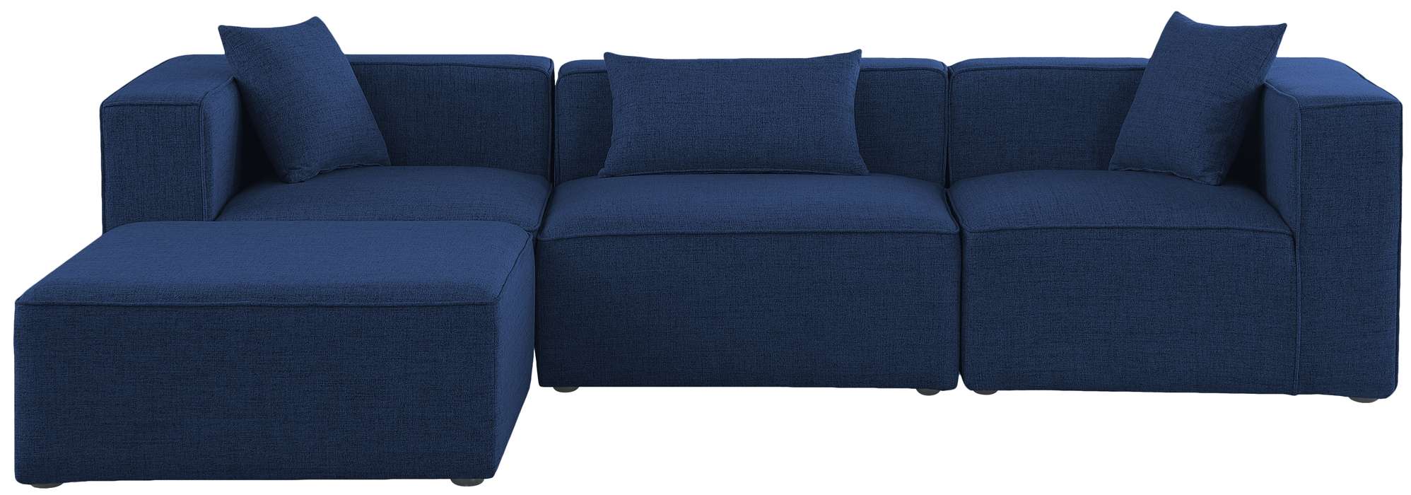 Meridian Furniture - Cube 108" Navy Fabric Upholstered 4pc. Sectional - 630Navy-Sec4A - GreatFurnitureDeal