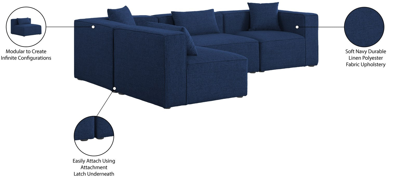 Meridian Furniture - Cube 108" Navy Fabric Upholstered 4pc. Sectional - 630Navy-Sec4B - GreatFurnitureDeal