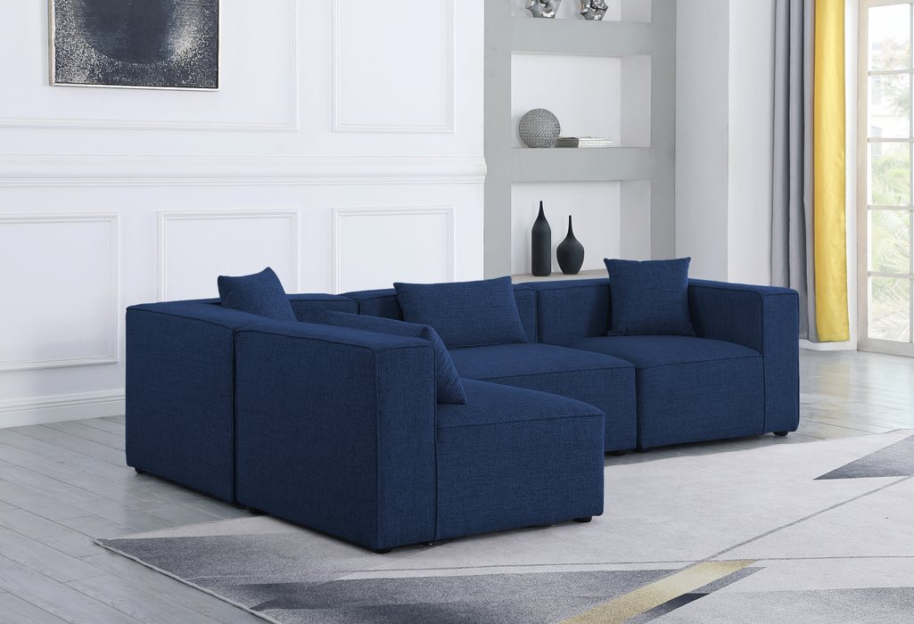 Meridian Furniture - Cube 108" Navy Fabric Upholstered 4pc. Sectional - 630Navy-Sec4B - GreatFurnitureDeal