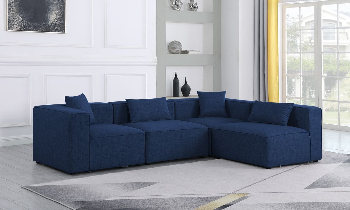 Meridian Furniture - Cube 108" Navy Fabric Upholstered 4pc. Sectional - 630Navy-Sec4B - GreatFurnitureDeal