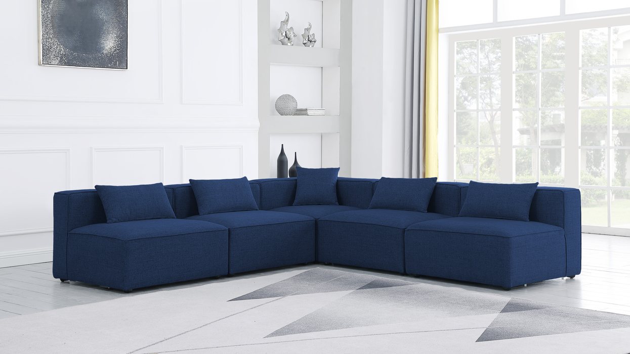 Meridian Furniture - Cube 108" Navy Fabric Upholstered 5pc. Sectional - 630Navy-Sec5B - GreatFurnitureDeal