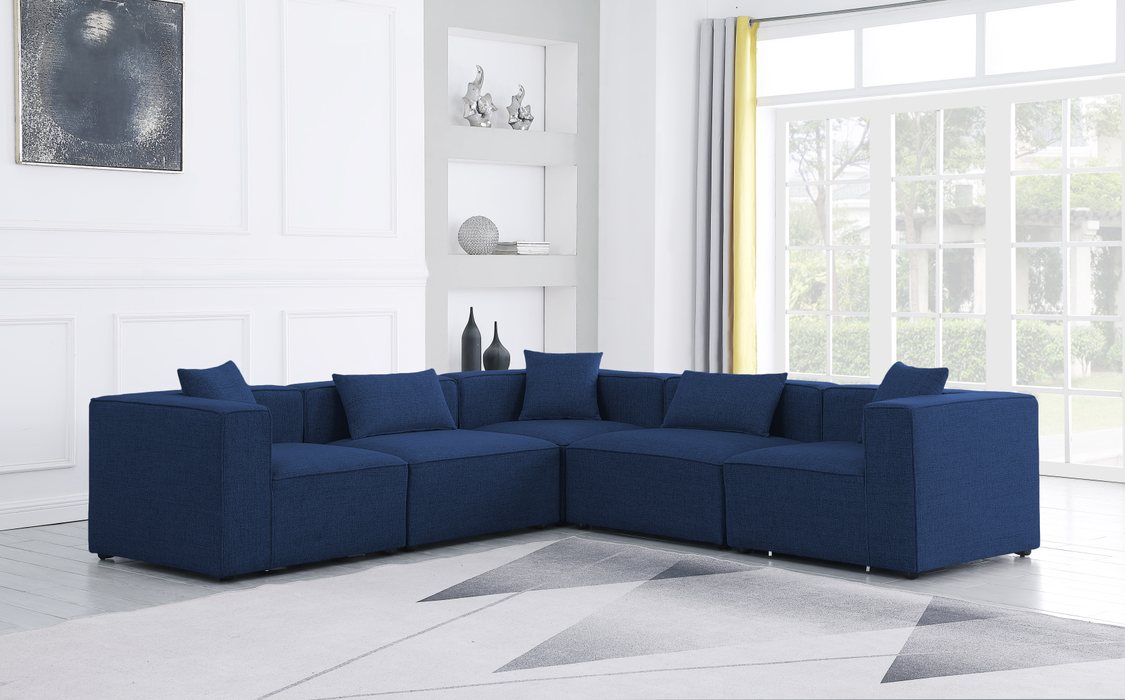 Meridian Furniture - Cube 108" Navy Fabric Upholstered 5pc. Sectional - 630Navy-Sec5C - GreatFurnitureDeal