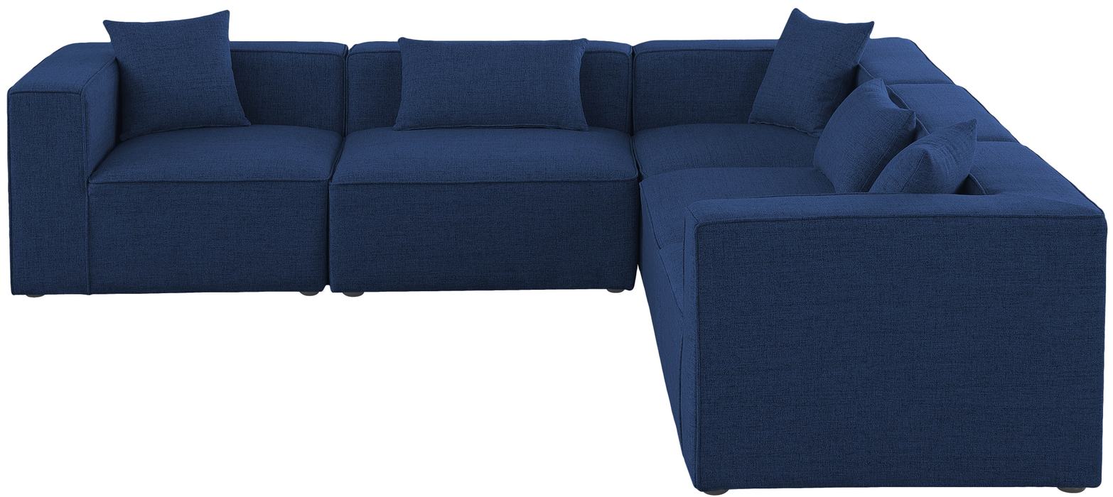 Meridian Furniture - Cube 108" Navy Fabric Upholstered 5pc. Sectional - 630Navy-Sec5C - GreatFurnitureDeal