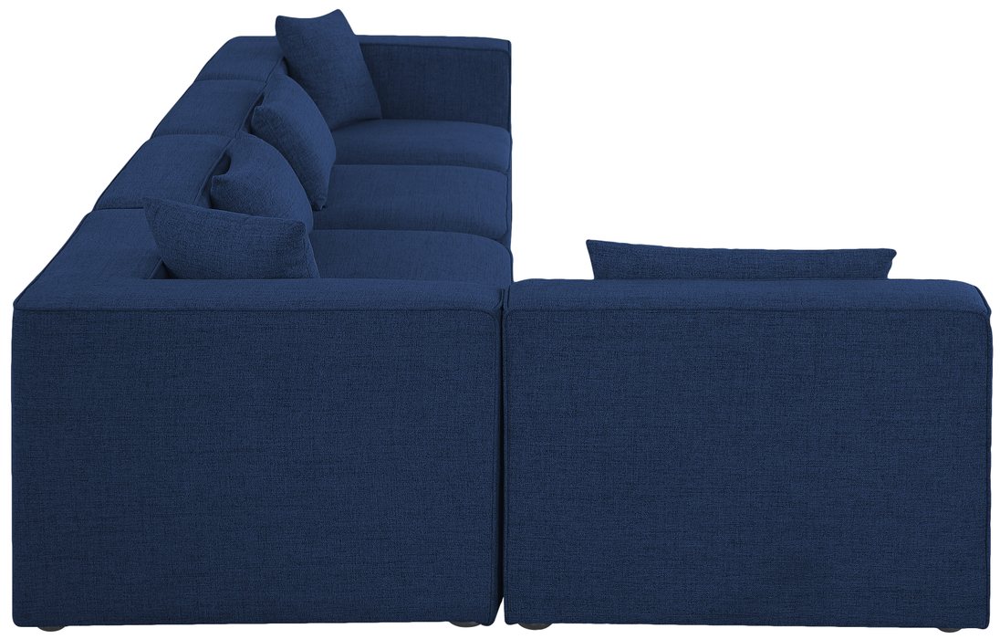 Meridian Furniture - Cube 144" Navy Fabric Upholstered 5pc. Sectional - 630Navy-Sec5D - GreatFurnitureDeal