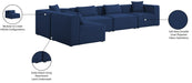 Meridian Furniture - Cube 144" Navy Fabric Upholstered 5pc. Sectional - 630Navy-Sec5D - GreatFurnitureDeal