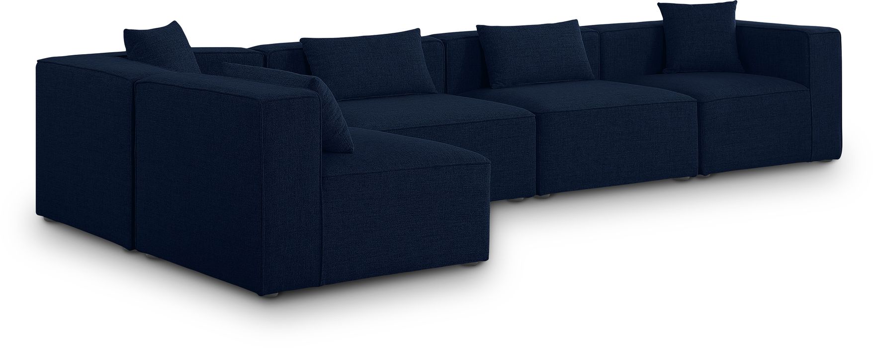 Meridian Furniture - Cube 144" Navy Fabric Upholstered 5pc. Sectional - 630Navy-Sec5D - GreatFurnitureDeal