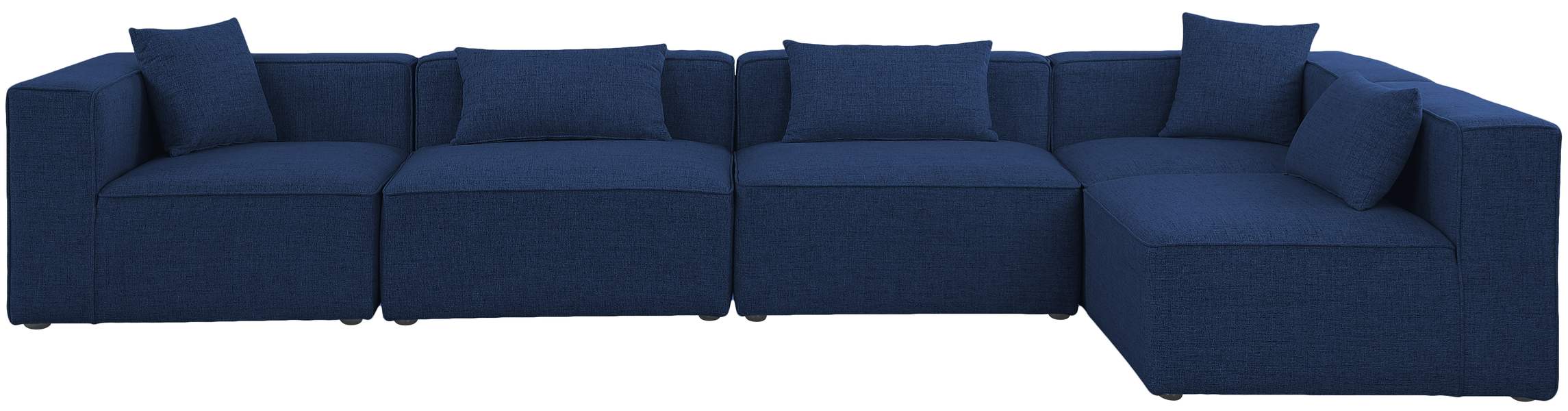 Meridian Furniture - Cube 144" Navy Fabric Upholstered 5pc. Sectional - 630Navy-Sec5D - GreatFurnitureDeal