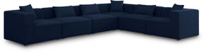 Meridian Furniture - Cube 144" Navy Fabric Upholstered 6pc. Sectional - 630Navy-Sec6A - GreatFurnitureDeal