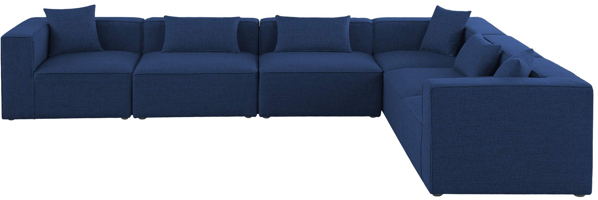 Meridian Furniture - Cube 144" Navy Fabric Upholstered 6pc. Sectional - 630Navy-Sec6A - GreatFurnitureDeal