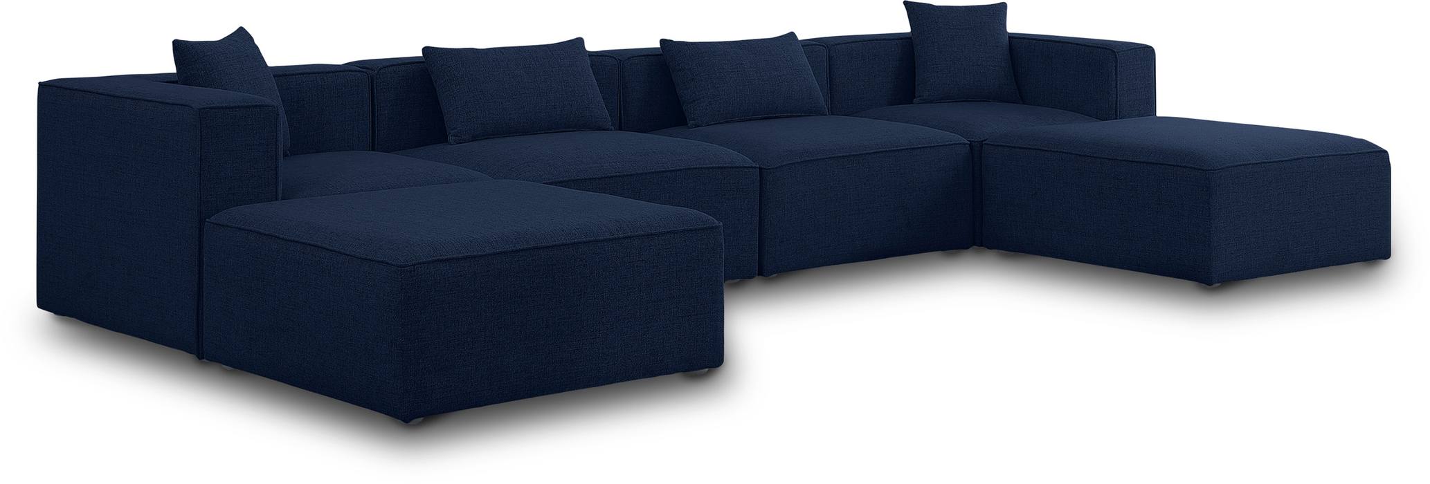 Meridian Furniture - Cube 144" Navy Fabric Upholstered 6pc. Sectional - 630Navy-Sec6B - GreatFurnitureDeal