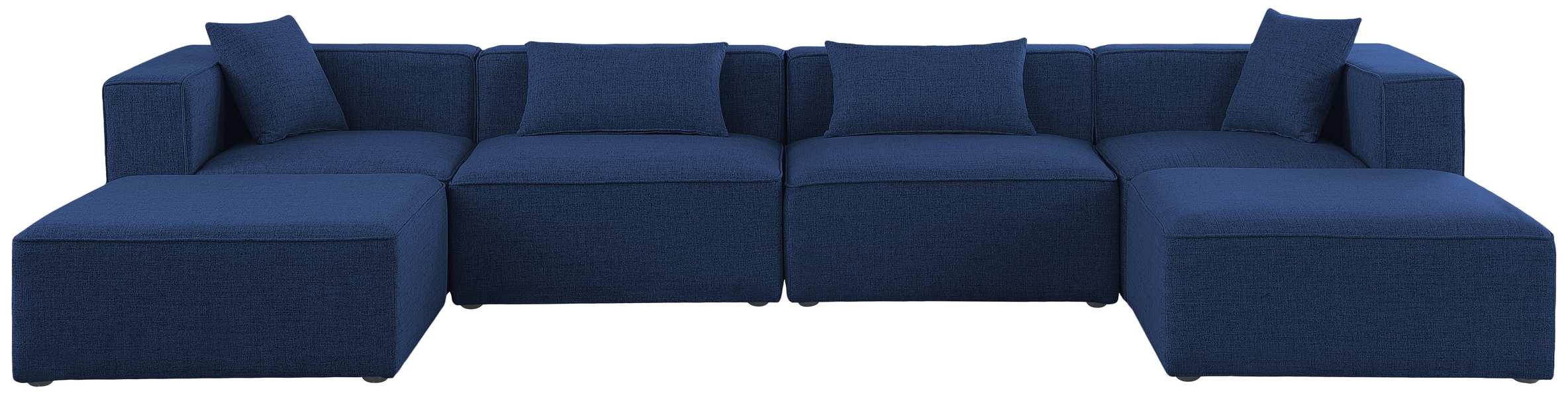 Meridian Furniture - Cube 144" Navy Fabric Upholstered 6pc. Sectional - 630Navy-Sec6B - GreatFurnitureDeal