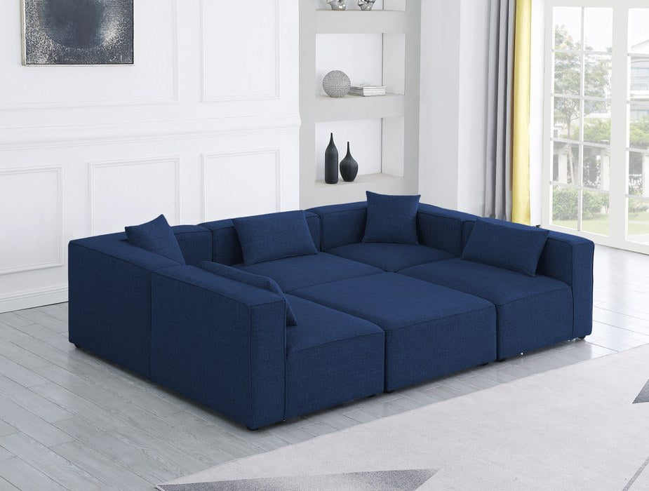 Meridian Furniture - Cube 108" Navy Fabric Upholstered 6pc. Sectional - 630Navy-Sec6C - GreatFurnitureDeal