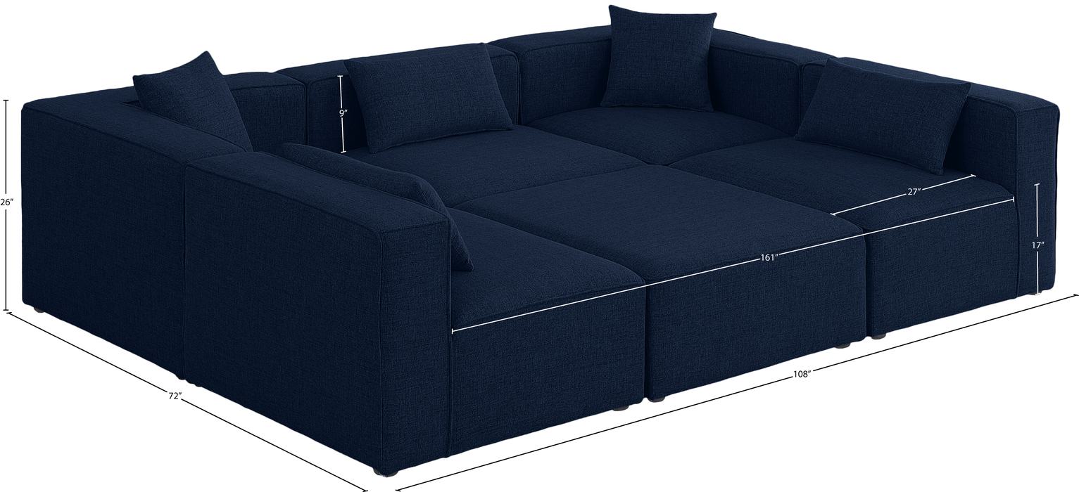 Meridian Furniture - Cube 108" Navy Fabric Upholstered 6pc. Sectional - 630Navy-Sec6C - GreatFurnitureDeal