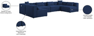 Meridian Furniture - Cube 144" Navy Fabric Upholstered 6pc. Sectional - 630Navy-Sec6D - GreatFurnitureDeal