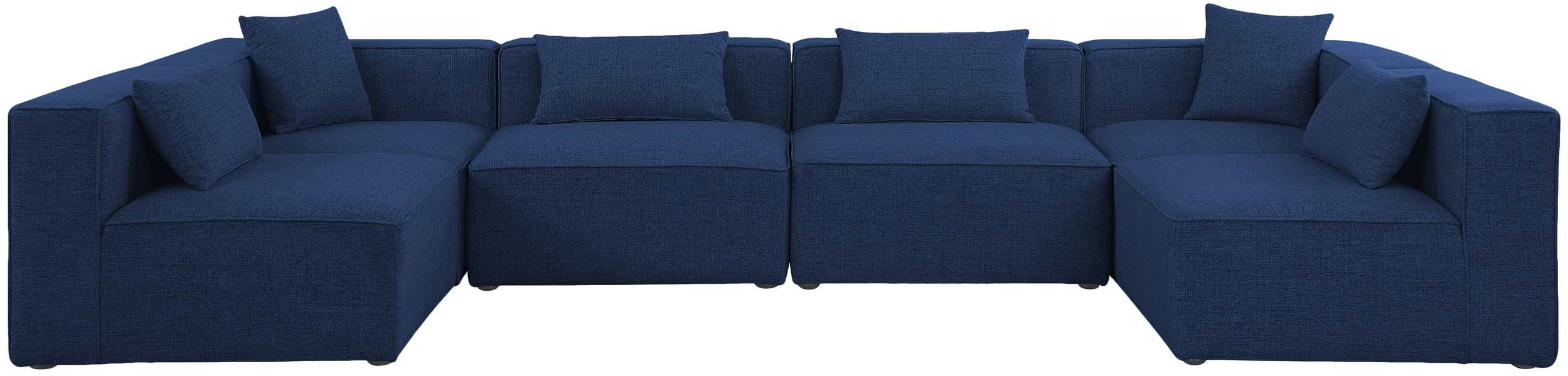 Meridian Furniture - Cube 144" Navy Fabric Upholstered 6pc. Sectional - 630Navy-Sec6D - GreatFurnitureDeal