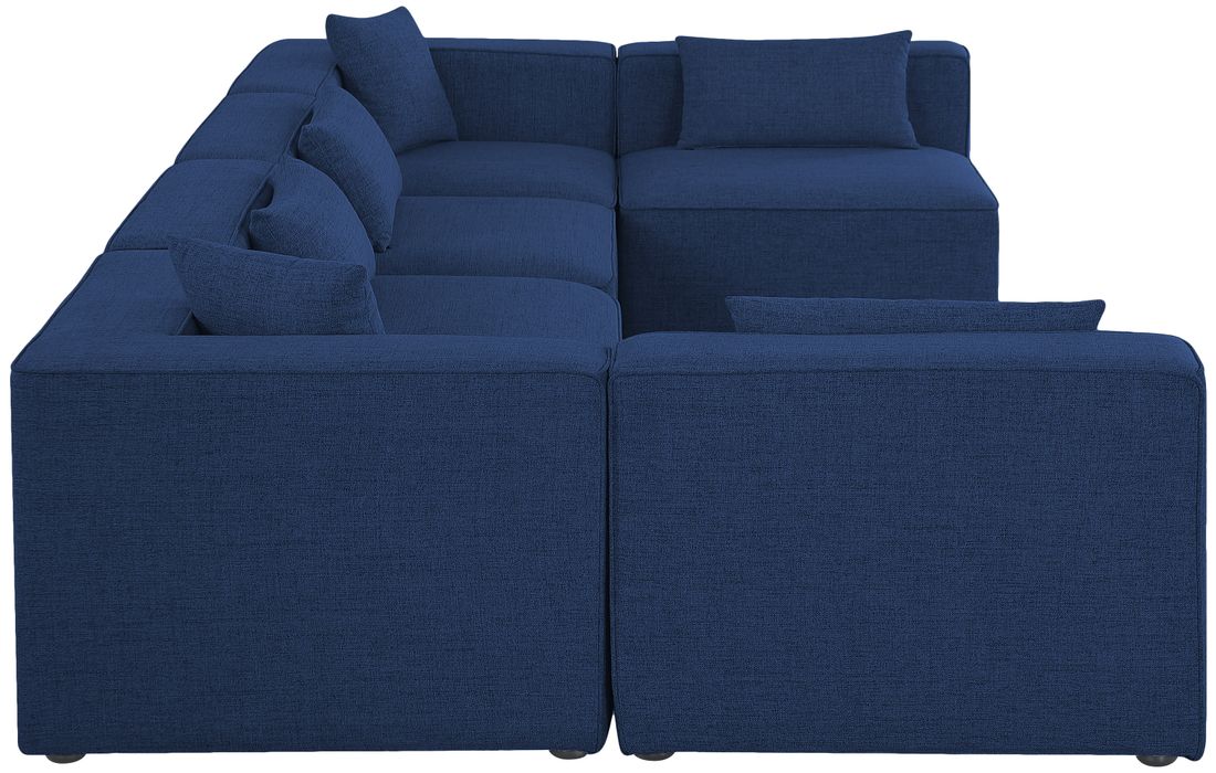 Meridian Furniture - Cube 144" Navy Fabric Upholstered 6pc. Sectional - 630Navy-Sec6D - GreatFurnitureDeal