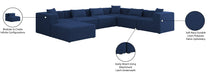 Meridian Furniture - Cube 144" Navy Fabric Upholstered 7pc. Sectional - 630Navy-Sec7A - GreatFurnitureDeal